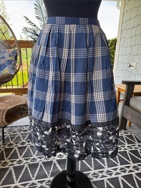 Noa Noa | Blue Plaid Viscose Skirt w Contrast Floral  Cotton Hem